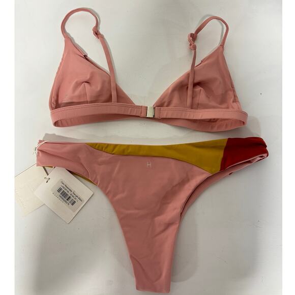 NWT Lisell Hiller Caro Reversible Triangle Bikini Top & Bottom Set Peach Large - Picture 8 of 9